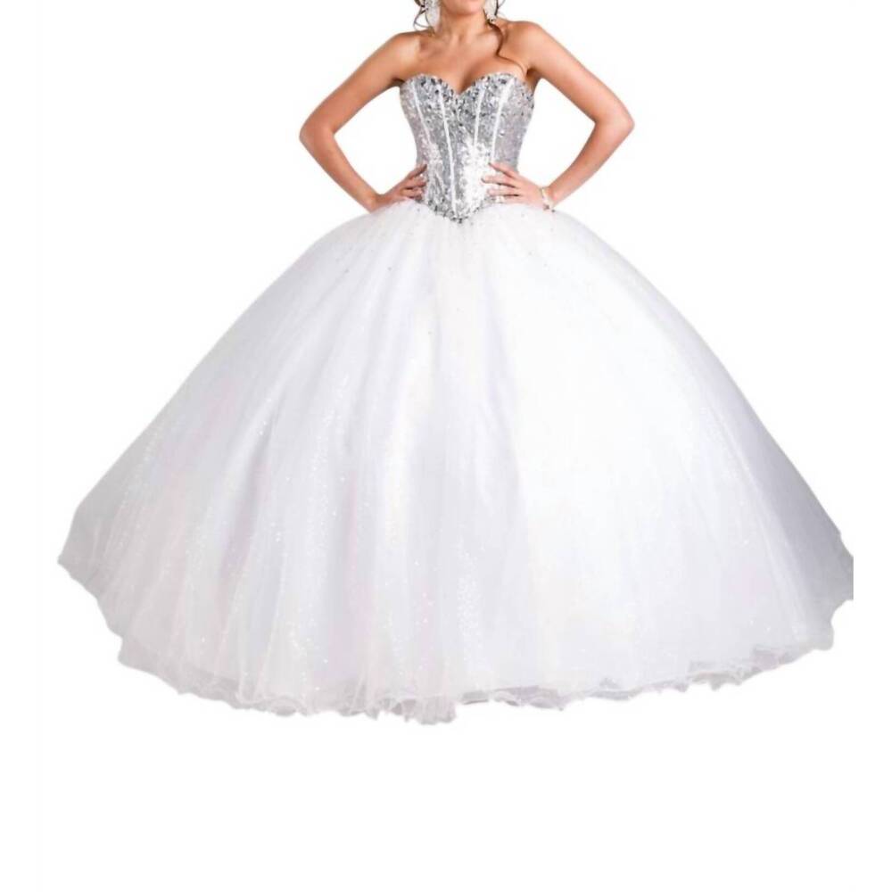 NEW KARISHMA CREATIONS camilla q prom dress in white/silver
